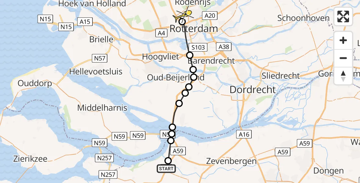 Routekaart van de vlucht: Lifeliner 2 naar Rotterdam The Hague Airport