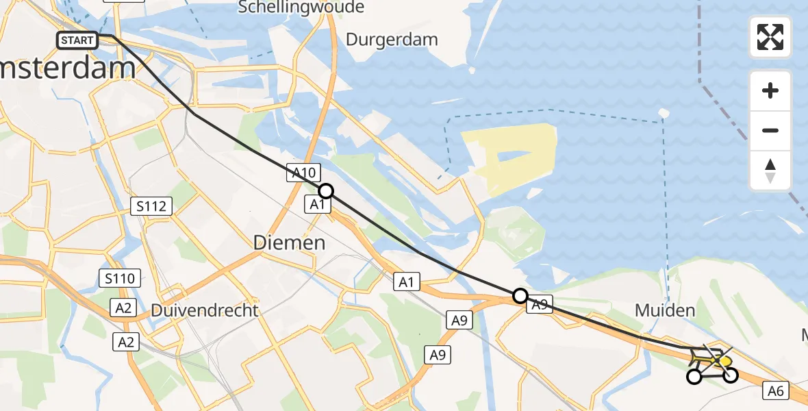 Routekaart van de vlucht: Lifeliner 1 naar Muiden