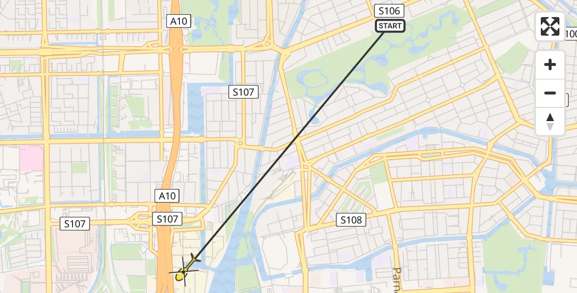 Routekaart van de vlucht: Politieheli naar Amsterdam