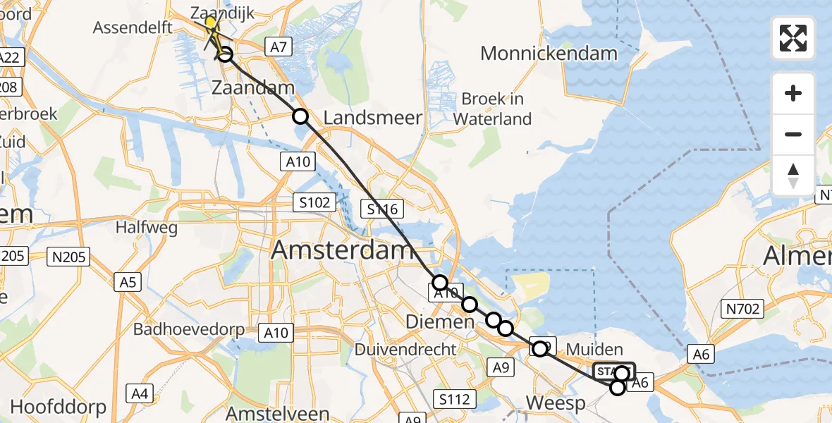 Routekaart van de vlucht: Lifeliner 1 naar Koog aan de Zaan