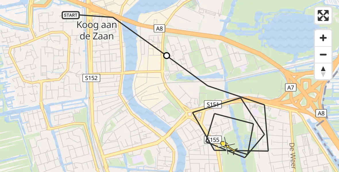 Routekaart van de vlucht: Lifeliner 1 naar Zaandam