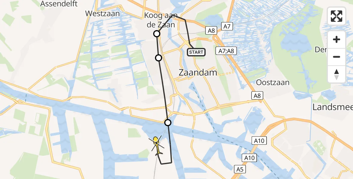 Routekaart van de vlucht: Lifeliner 1 naar Amsterdam Heliport