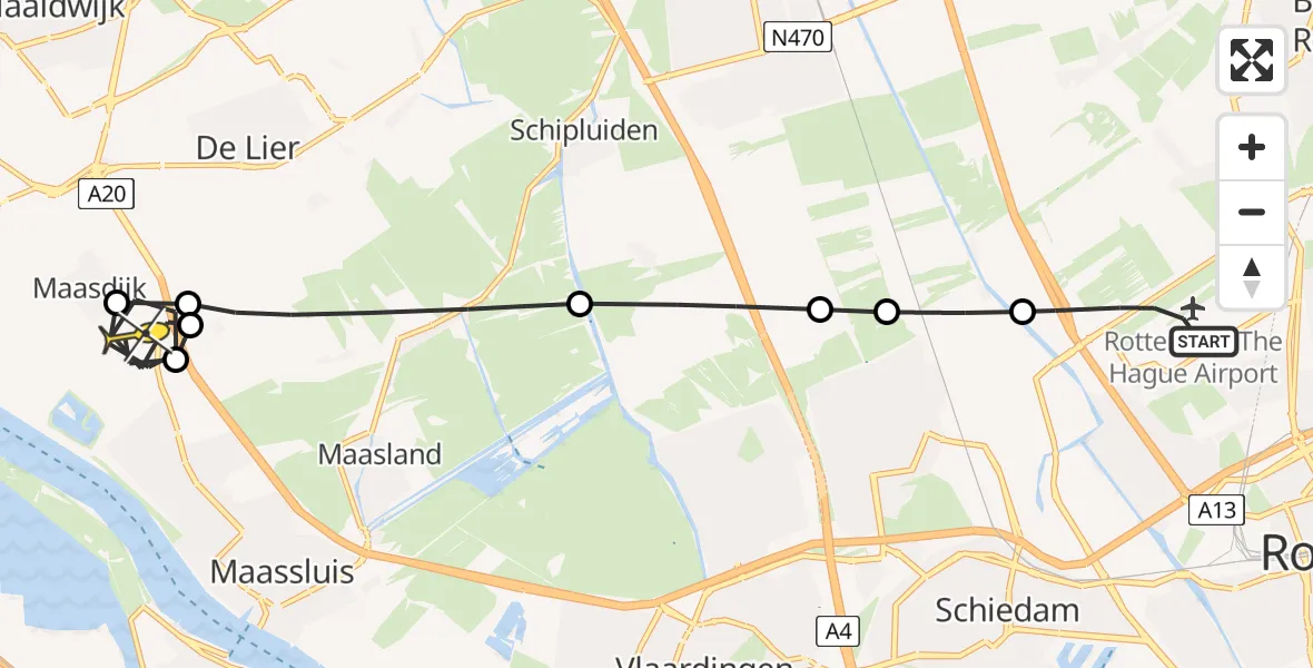 Routekaart van de vlucht: Lifeliner 2 naar Maasdijk