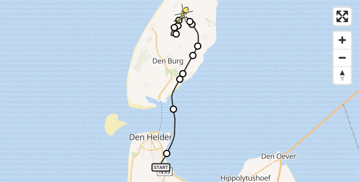 Routekaart van de vlucht: Kustwachthelikopter naar Texel International Airport