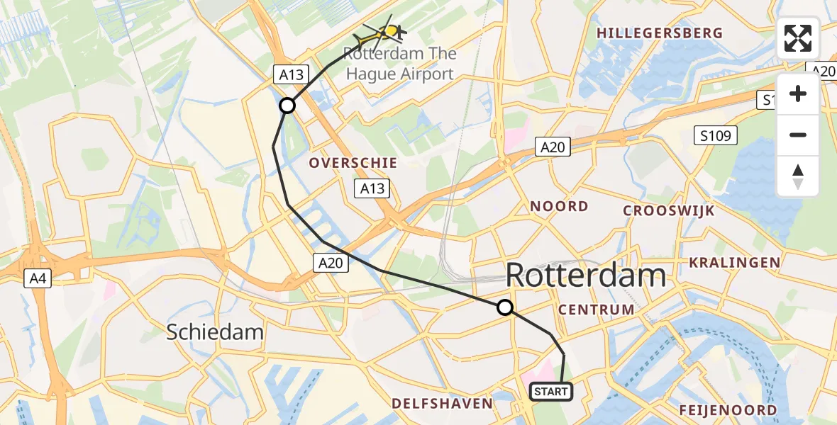 Routekaart van de vlucht: Lifeliner 2 naar Rotterdam The Hague Airport