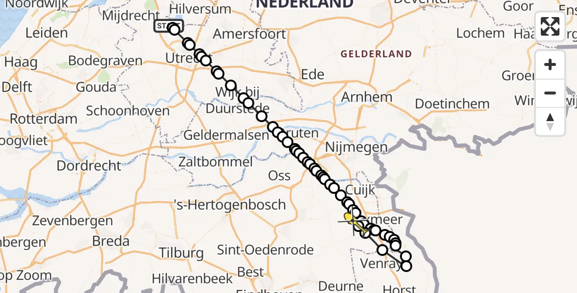 Routekaart van de vlucht: Politieheli naar Ledeacker