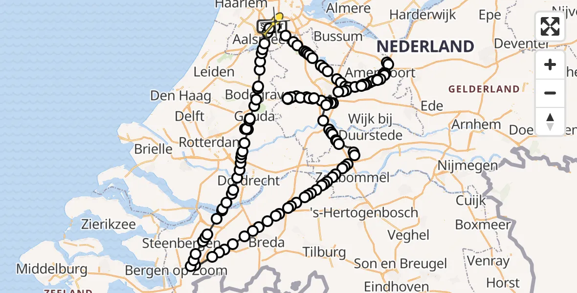 Routekaart van de vlucht: Politieheli naar Schiphol