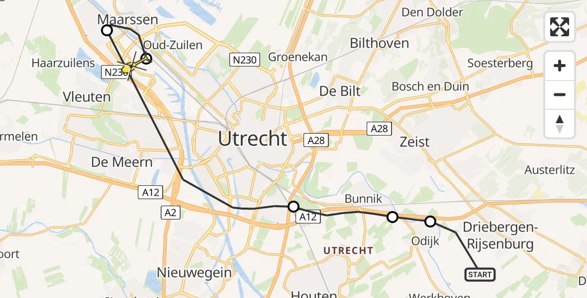 Routekaart van de vlucht: Politieheli naar Utrecht