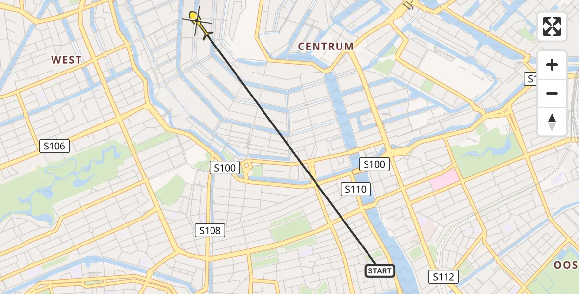 Routekaart van de vlucht: Politieheli naar Amsterdam