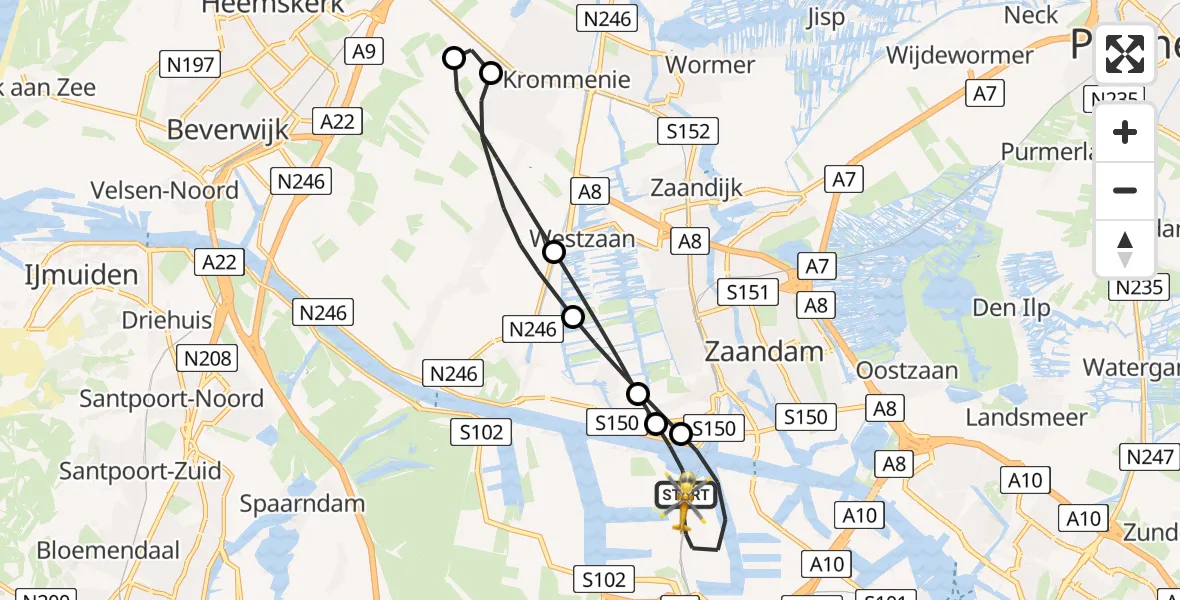 Vluchtroute Traumahelikopter Amsterdam Heliport - Amsterdam Heliport, 06 januari 2024, 22:24