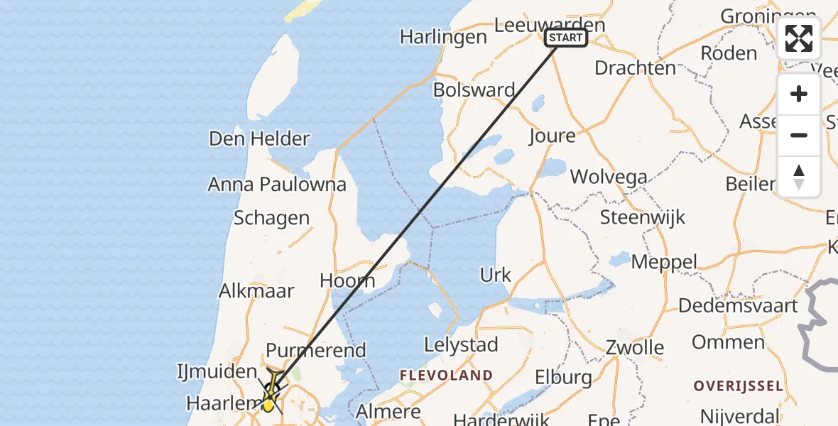 Routekaart van de vlucht: Ambulanceheli naar Amsterdam Heliport