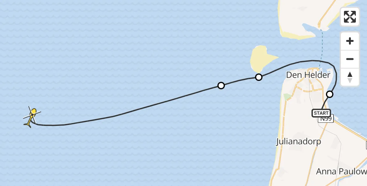 Routekaart van de vlucht: Kustwachthelikopter naar 