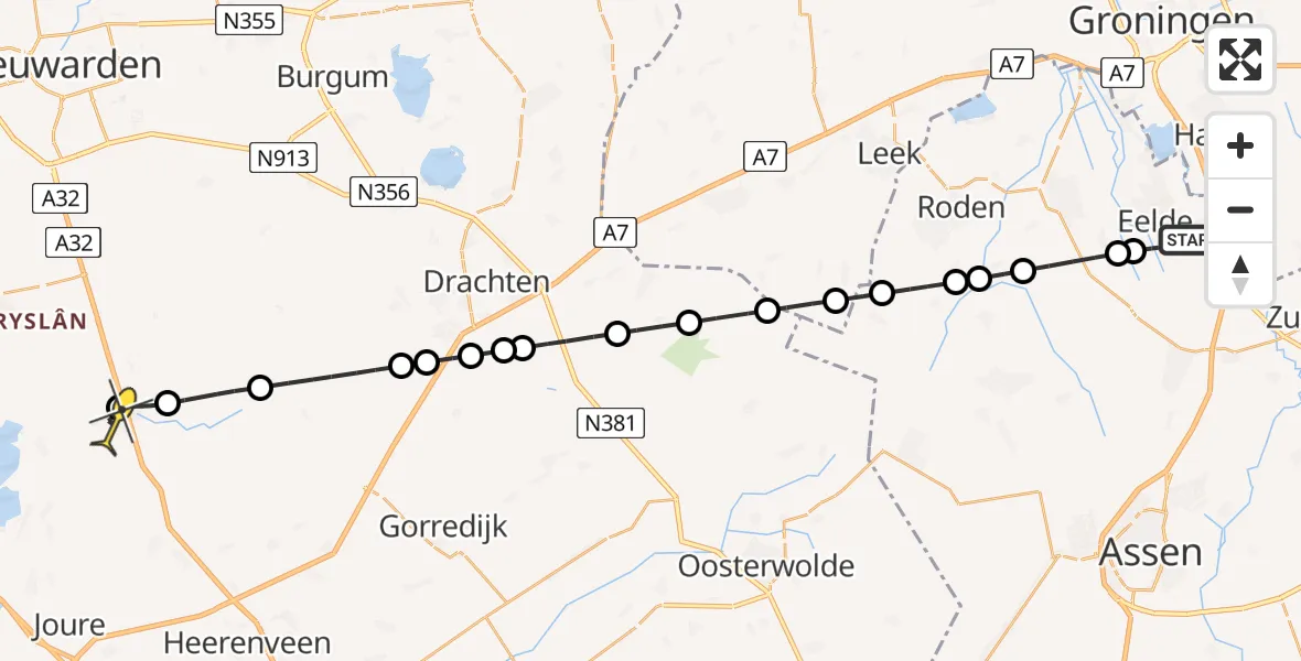 Routekaart van de vlucht: Lifeliner 4 naar Akkrum