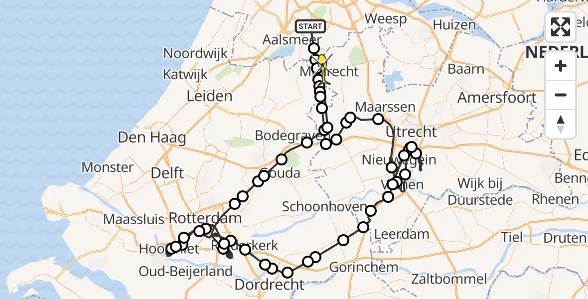 Routekaart van de vlucht: Politieheli naar Mijdrecht