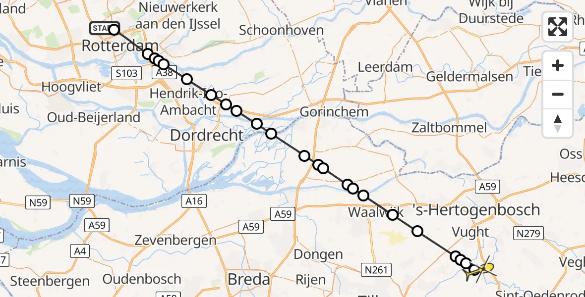 Routekaart van de vlucht: Lifeliner 2 naar Boxtel