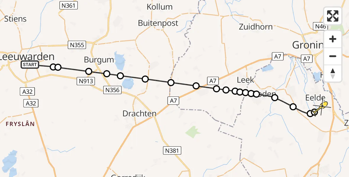 Routekaart van de vlucht: Lifeliner 4 naar Groningen Airport Eelde