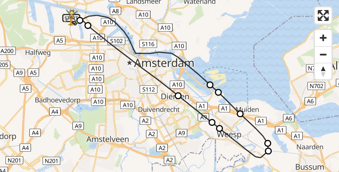 Vluchtroute Traumahelikopter Amsterdam Heliport - Amsterdam Heliport, 07 januari 2024, 12:36