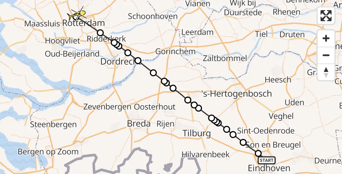 Routekaart van de vlucht: Lifeliner 2 naar Rotterdam The Hague Airport