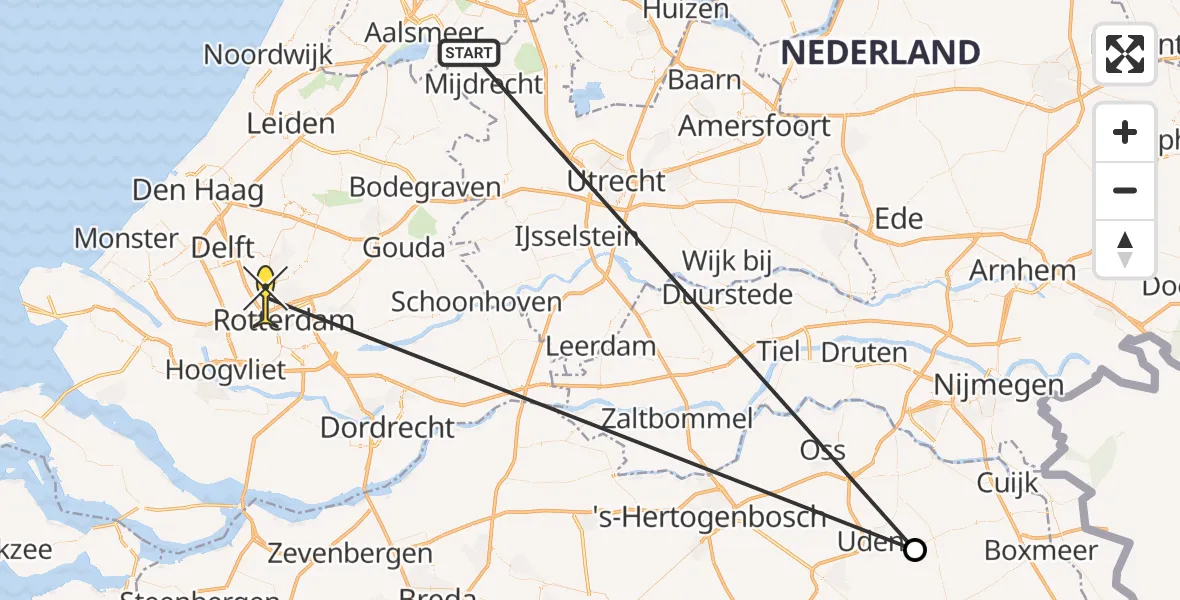 Routekaart van de vlucht: Traumaheli naar Rotterdam The Hague Airport