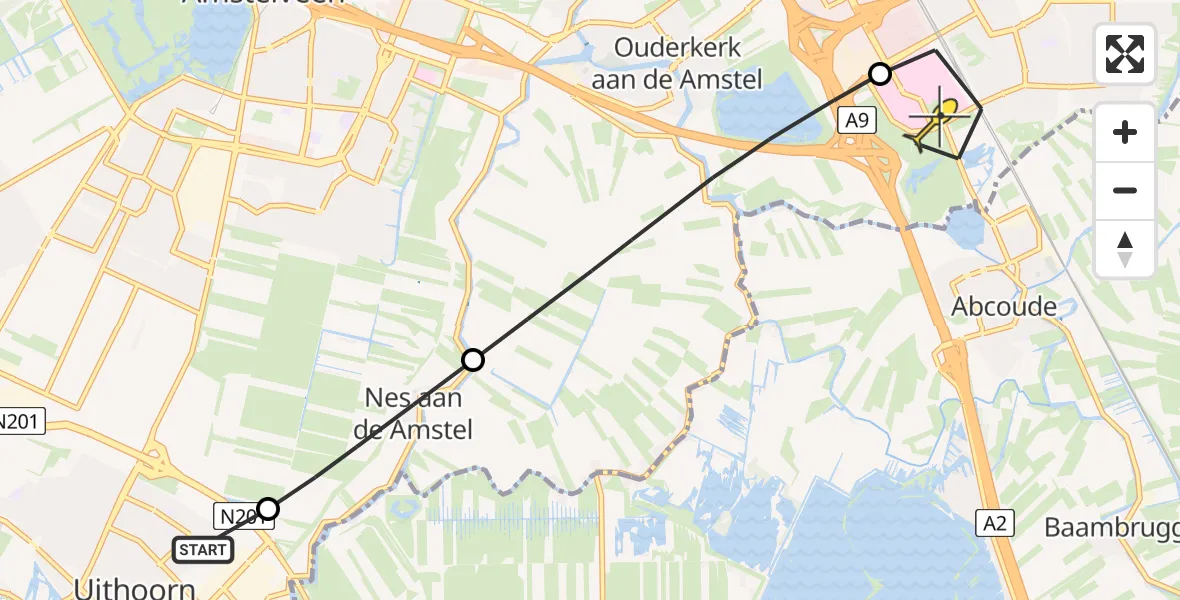 Routekaart van de vlucht: Lifeliner 1 naar Academisch Medisch Centrum (AMC)