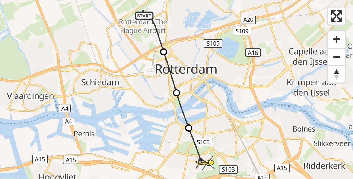 Routekaart van de vlucht: Lifeliner 2 naar Rotterdam