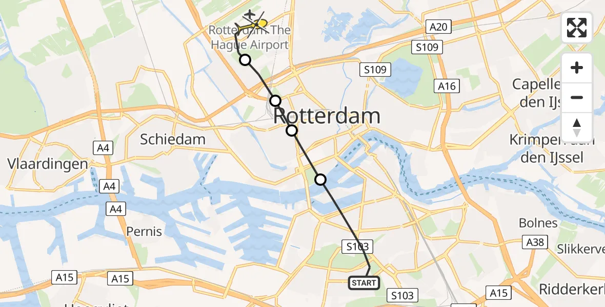 Routekaart van de vlucht: Lifeliner 2 naar Rotterdam The Hague Airport