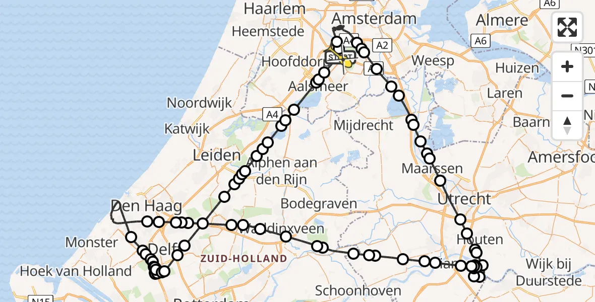 Routekaart van de vlucht: Politieheli naar Schiphol