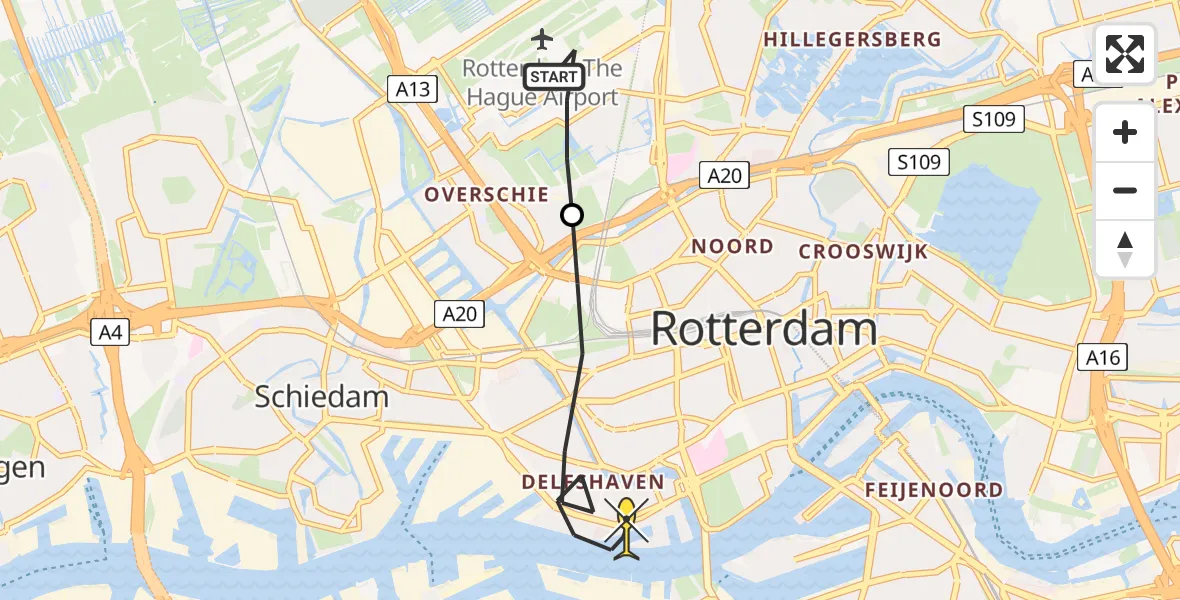 Routekaart van de vlucht: Lifeliner 2 naar Rotterdam