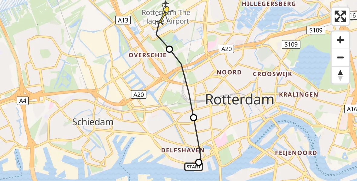 Routekaart van de vlucht: Lifeliner 2 naar Rotterdam The Hague Airport