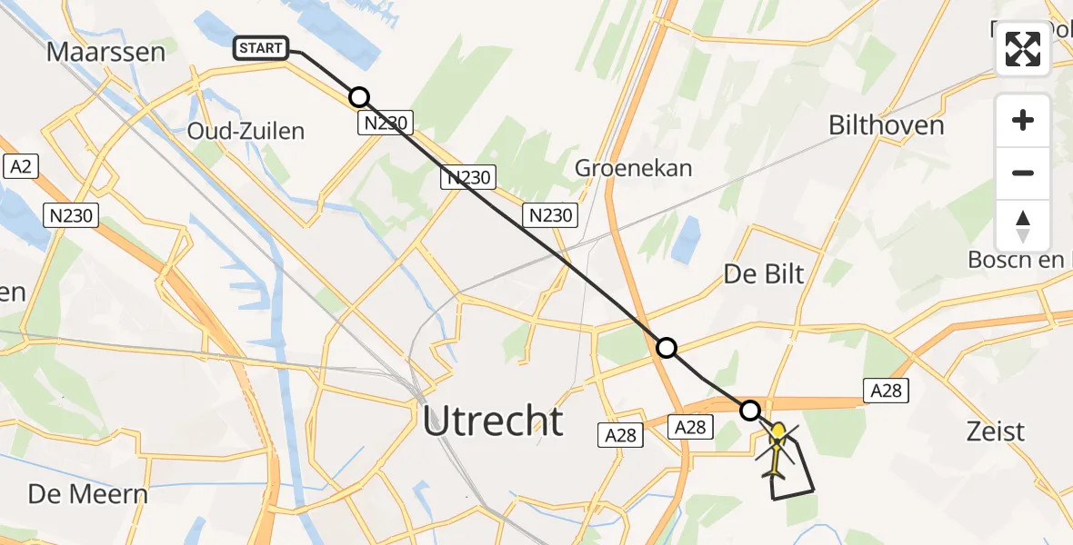 Routekaart van de vlucht: Lifeliner 1 naar Universitair Medisch Centrum Utrecht