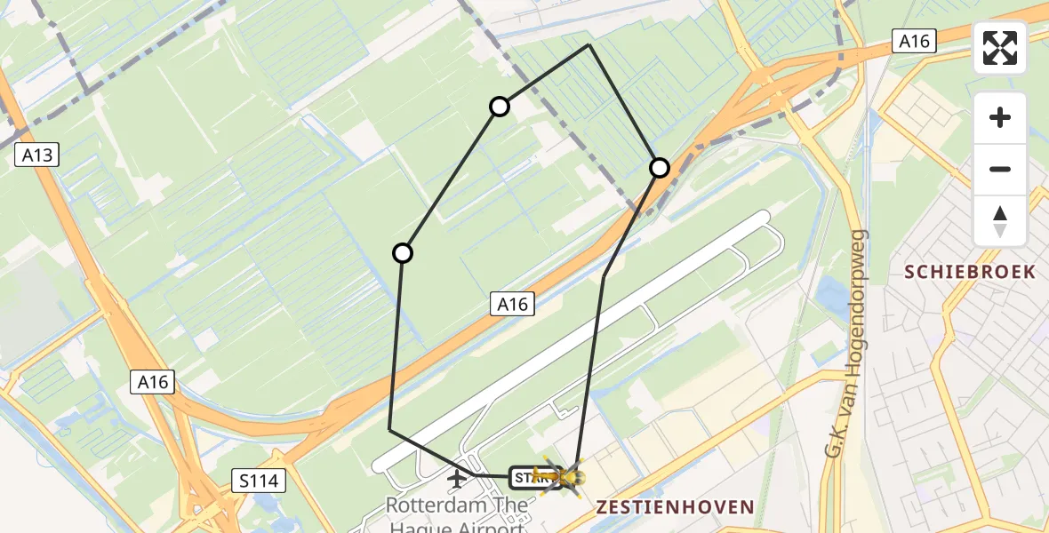 Vluchtroute Traumahelikopter Rotterdam The Hague Airport - Rotterdam The Hague Airport, 07 januari 2024, 15:29