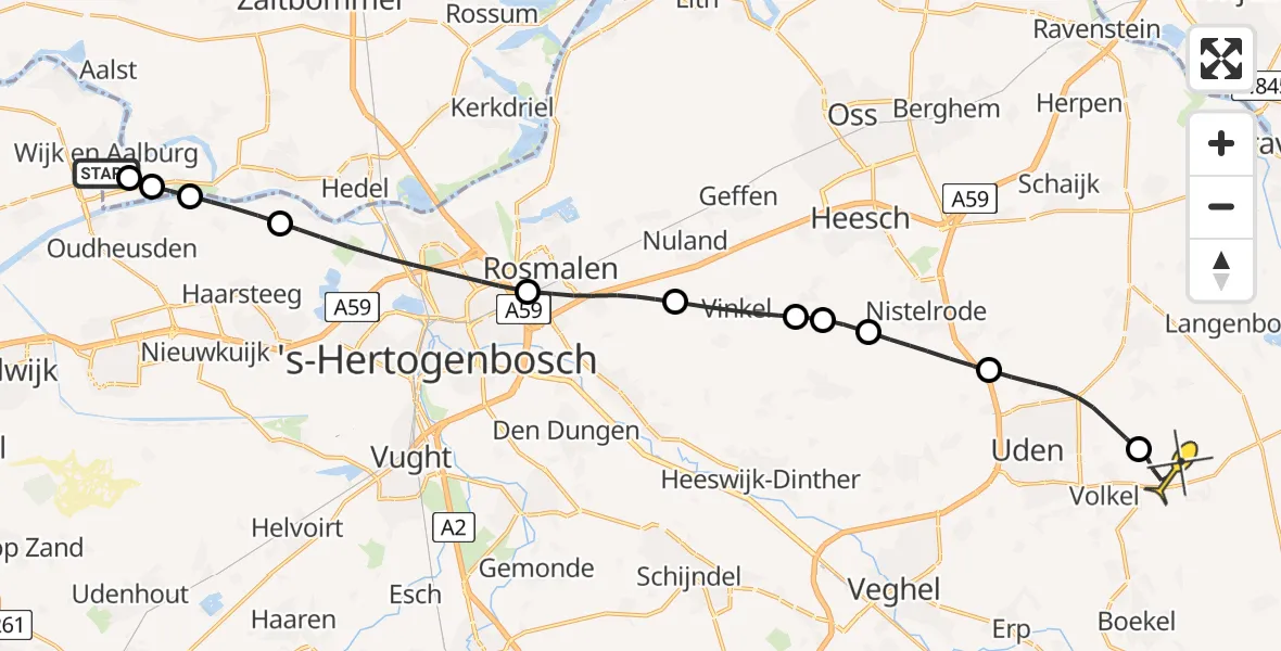 Routekaart van de vlucht: Lifeliner 3 naar Vliegbasis Volkel