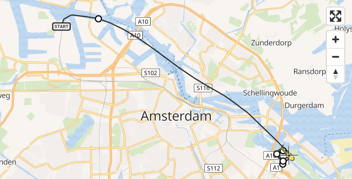 Routekaart van de vlucht: Lifeliner 1 naar Amsterdam