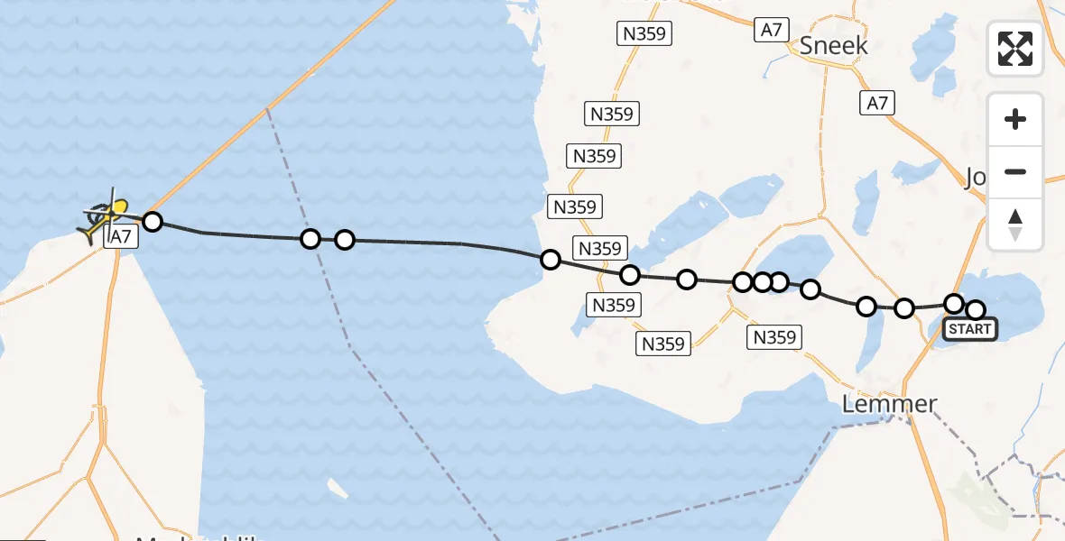 Routekaart van de vlucht: Kustwachthelikopter naar Den Oever