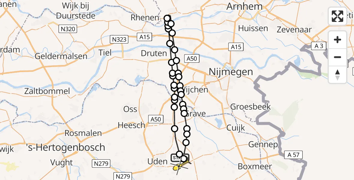 Routekaart van de vlucht: Lifeliner 3 naar Vliegbasis Volkel