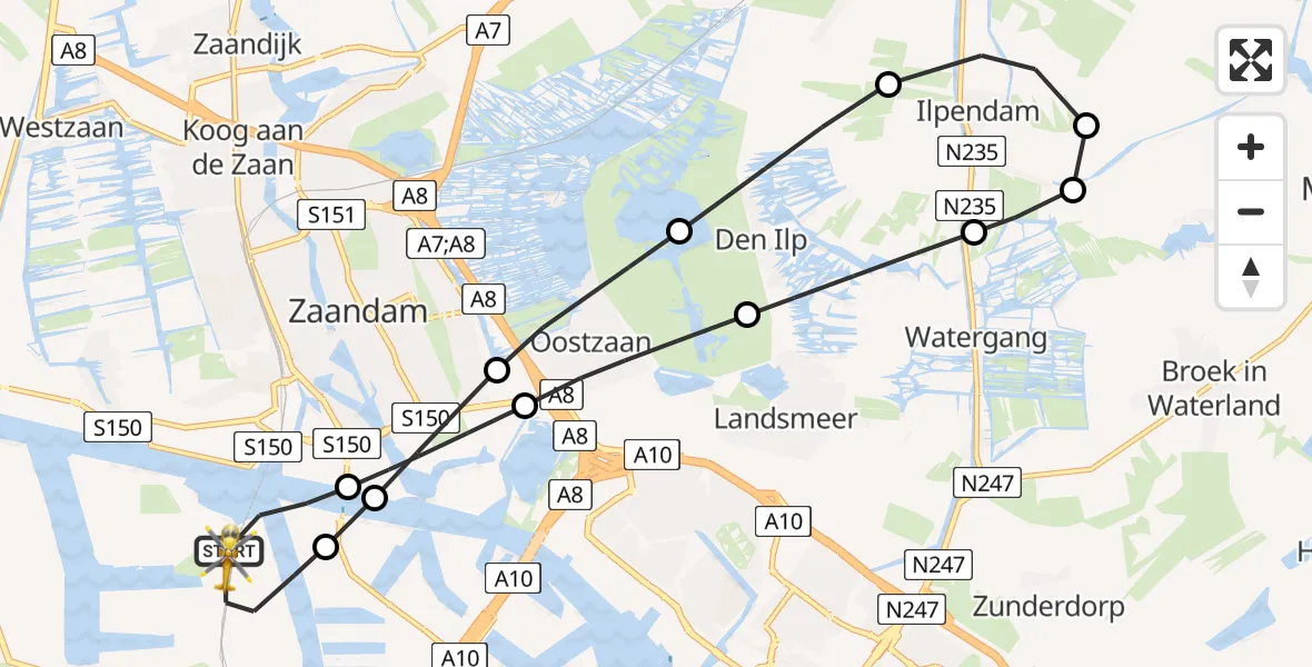 Vluchtroute Traumahelikopter Amsterdam Heliport - Amsterdam Heliport, 07 januari 2024, 18:07
