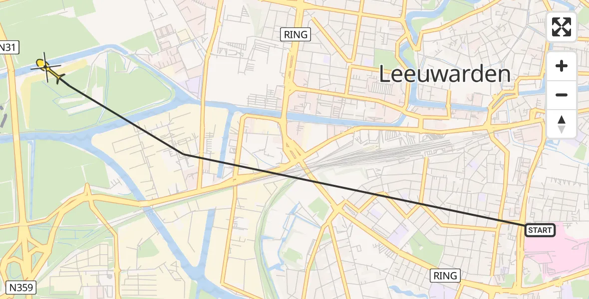 Vluchtroute Ambulancehelikopter van Leeuwarden naar Leeuwarden