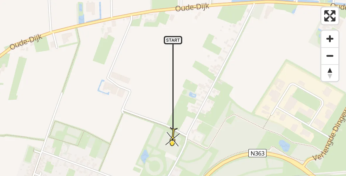 Routekaart van de vlucht: Traumahelikopter naar Uithuizen