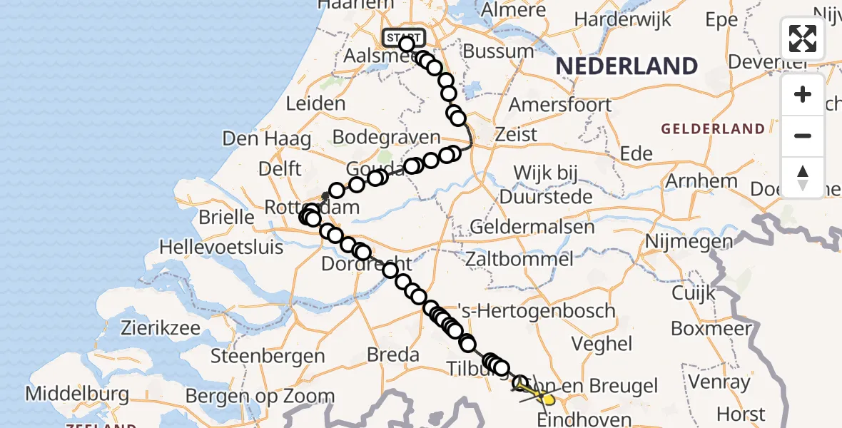 Routekaart van de vlucht: Politieheli naar Oirschot