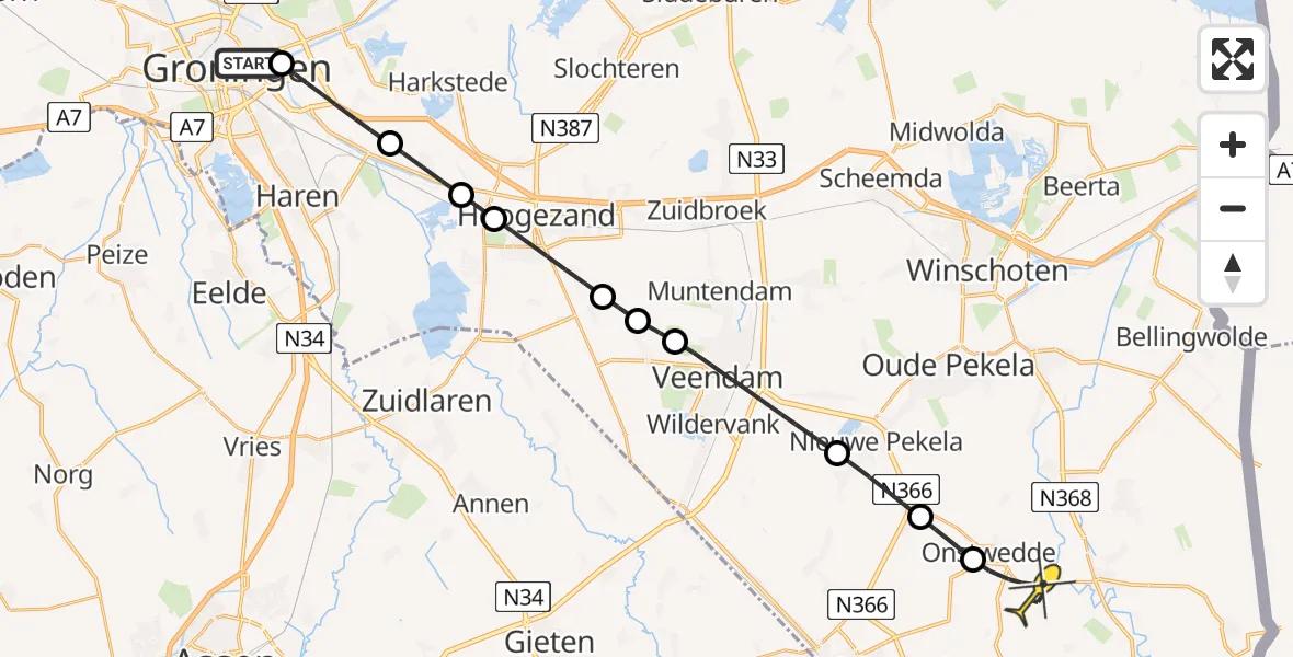 Routekaart van de vlucht: Lifeliner 4 naar Onstwedde