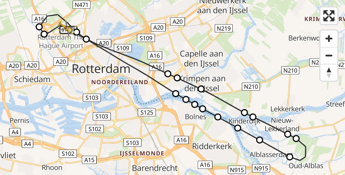 Vluchtroute Traumahelikopter Rotterdam The Hague Airport - Rotterdam The Hague Airport, 07 januari 2024, 19:17