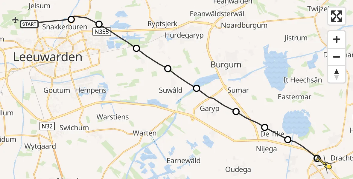 Routekaart van de vlucht: Ambulanceheli naar Drachten