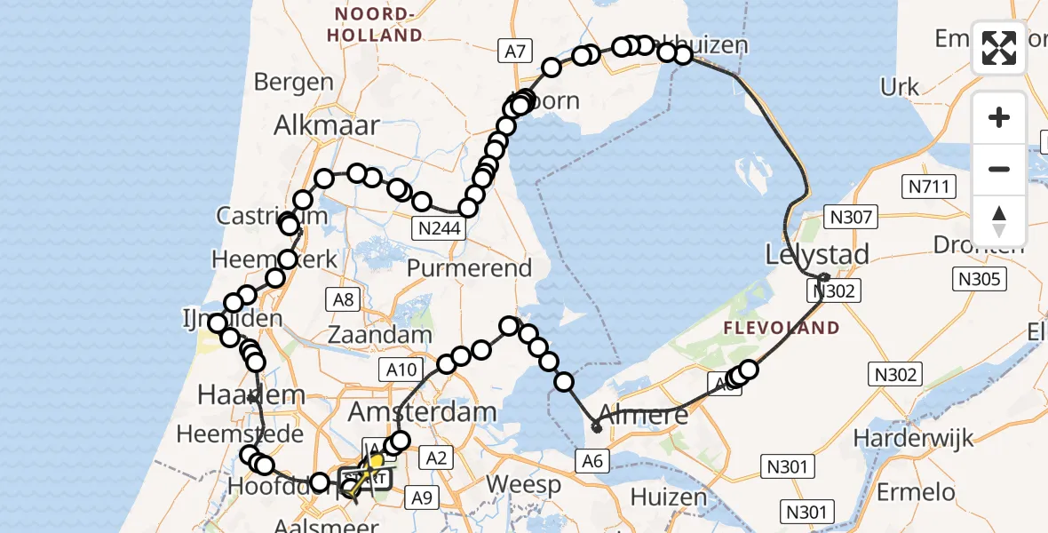 Routekaart van de vlucht: Politieheli naar Schiphol