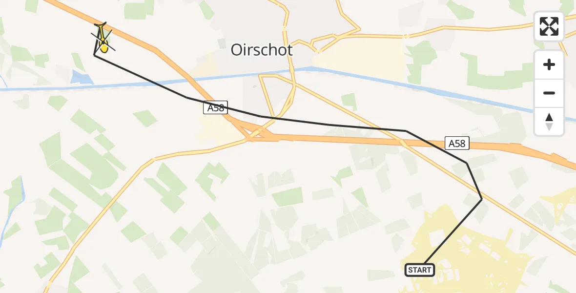 Routekaart van de vlucht: Politiehelikopter naar Oirschot
