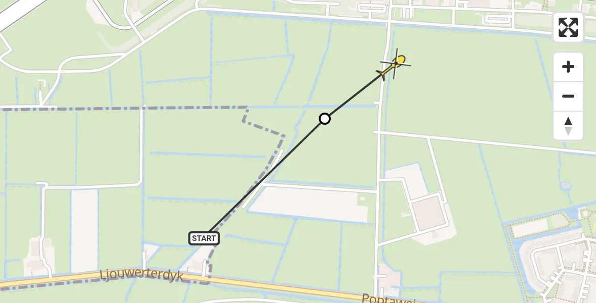 Vluchtroute Ambulancehelikopter van Marsum naar Vliegbasis Leeuwarden