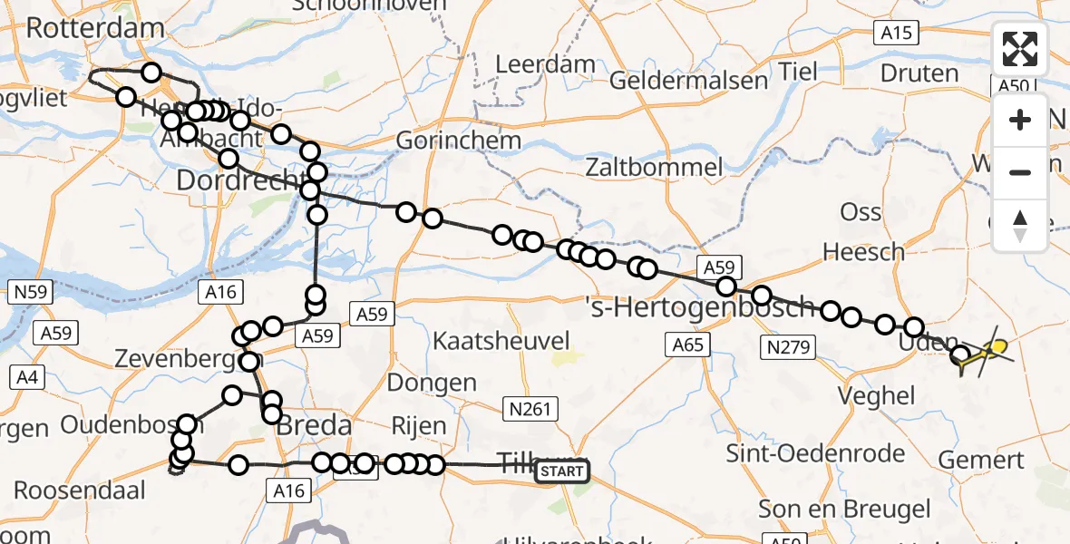 Routekaart van de vlucht: Politieheli naar Vliegbasis Volkel