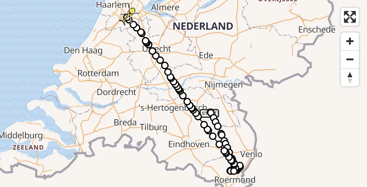 Routekaart van de vlucht: Politieheli naar Schiphol