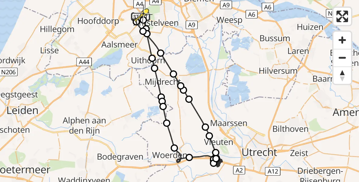 Routekaart van de vlucht: Politieheli naar Schiphol