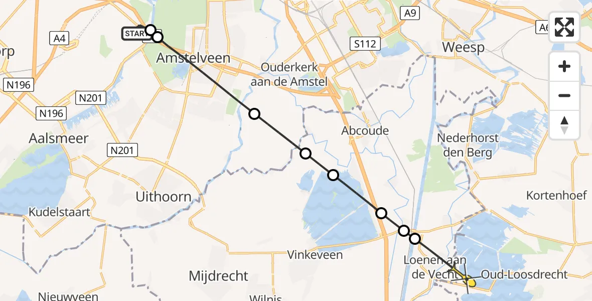 Routekaart van de vlucht: Politieheli naar Loosdrecht