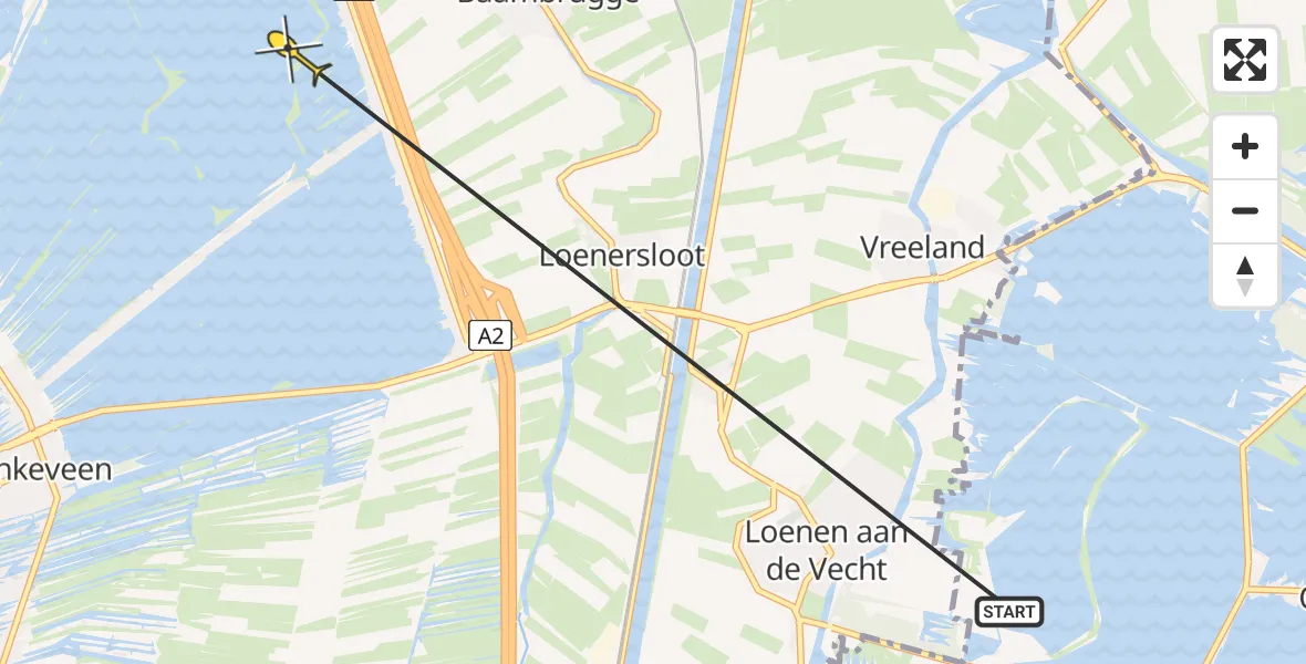 Routekaart van de vlucht: Politieheli naar Vinkeveen